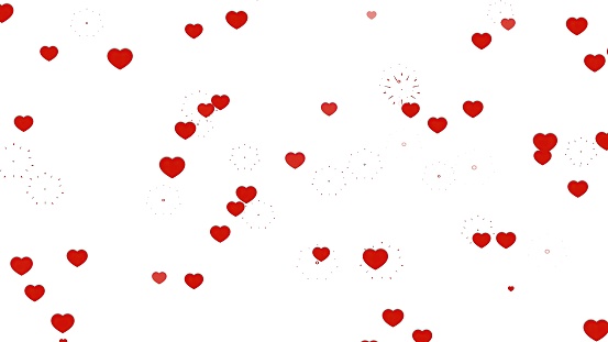 Heart icons on white background, Flat style love symbol, The concept of like button, social media, valentine's day, happiness, flying