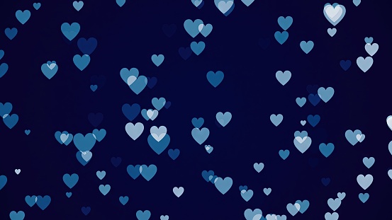 Heart icons on dark blue background, Flat style love symbol, The concept of like button, social media, valentine's day, happiness, flying