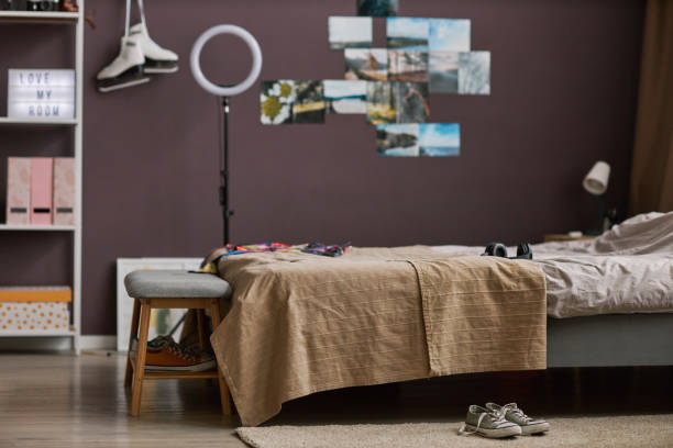 istock Teenagers room interior with bed hobbie items 1463321071