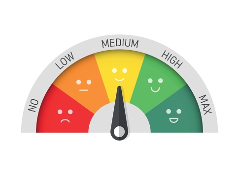 Customer satisfaction meter icon in flat style. Gauge level vector illustration on isolated background. Speedometer sign business concept.