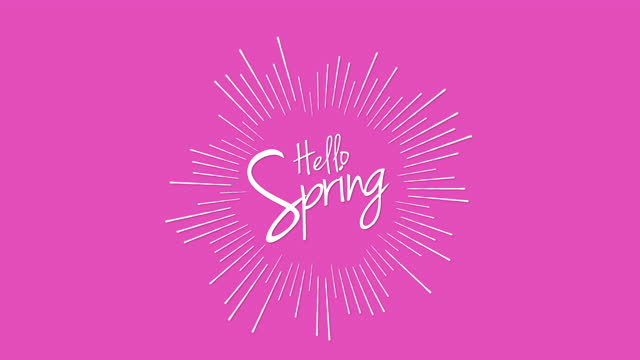 Hello Spring with retro lines on pink pattern