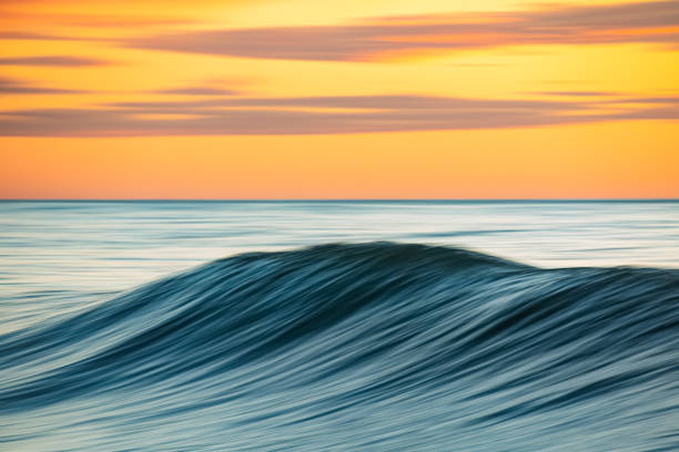 istock Smooth ocean wave forming in early morning golden light and dramatic sky at sunrise 1463337067