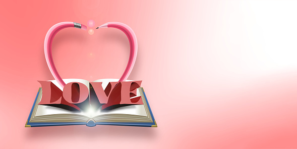 Valentines week special. 3D illustration of Valentines day, 3D text effect on notebook and pencil. Empty Space.