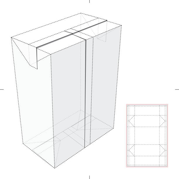 Milk & Juice Box Package This is a vector illustration of a milk or juice bottle package with blueprint drawing box dieline drawings stock illustrations