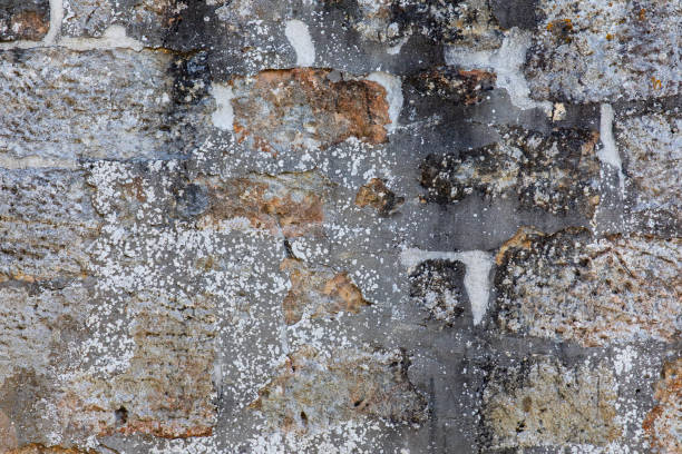 istock Full frame of old brick and stone historic building wall with grunge texture 1463345253