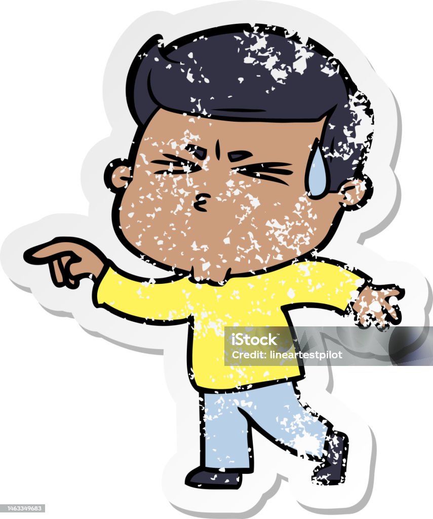 Distressed Sticker Of A Cartoon Man Sweating Stock Illustration - Download  Image Now - Adult, Anxiety, Art - iStock