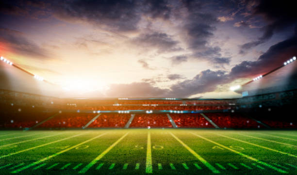 American Soccer Stadium lights at night 3d render