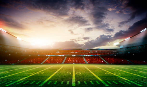 Cтоковое фото Огни стадиона американского футбола ночью 3d рендер