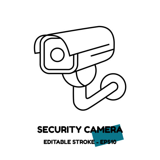 line art überwachungskamera-symbol - vektorillustration isoliert auf weißem hintergrund - security security system security staff control stock-grafiken, -clipart, -cartoons und -symbole