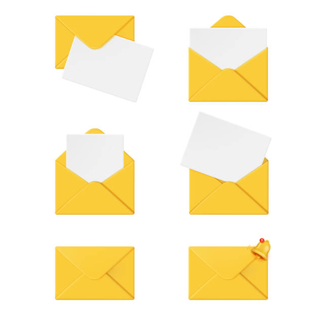 istock Set of Yellow envelopes with letter, notification bell, isolated on white background. 1463357844