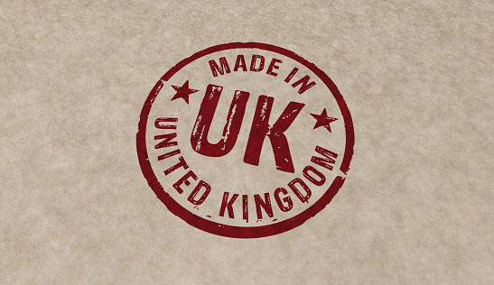 Made in UK stamp icons in few color versions. Factory, manufacturing and production country concept 3D rendering illustration.