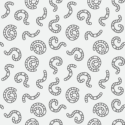 Vector seamless pattern with outline worms signs. Rain-worm concept linear background