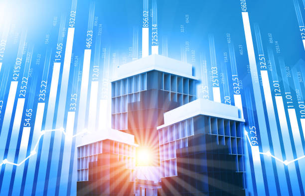 istock Skyline with stock market graph 1463361375