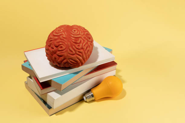 istock A brain, a bulb and books on yellow background, creative concept, ideas. 1463364311
