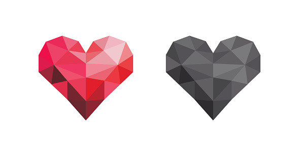 Heart icons in low poly style. Symbols of love. Emoticons hearts. Vector images
