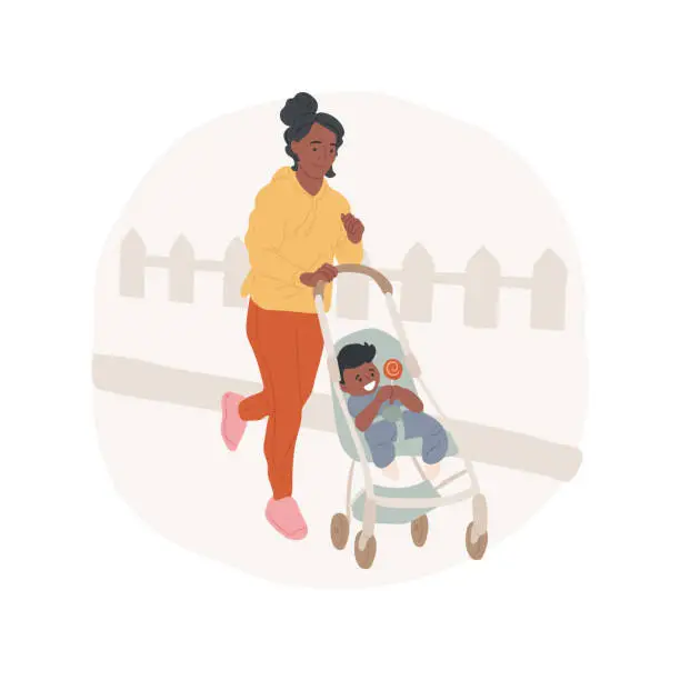 Vector illustration of Jogging with a stroller isolated cartoon vector illustration.