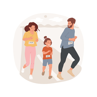 Jogging isolated cartoon vector illustration. Sporty family jogging together, run a marathon, endurance running, staying fit, healthy and active lifestyle, physical activity vector cartoon.