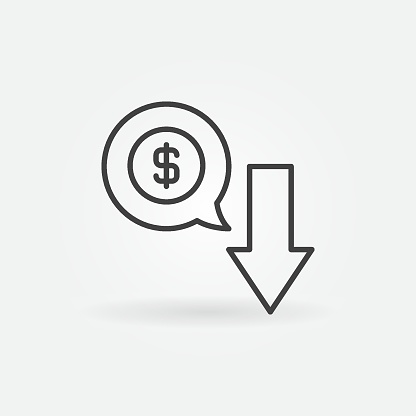 Dollar in Speech Bubble with Arrow vector Devaluation concept outline icon or symbol