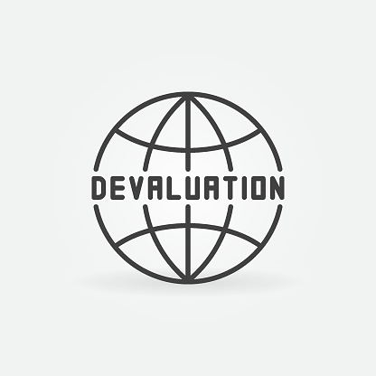 Earth Globe with Devaluation word vector Currency Depreciation concept outline icon or symbol