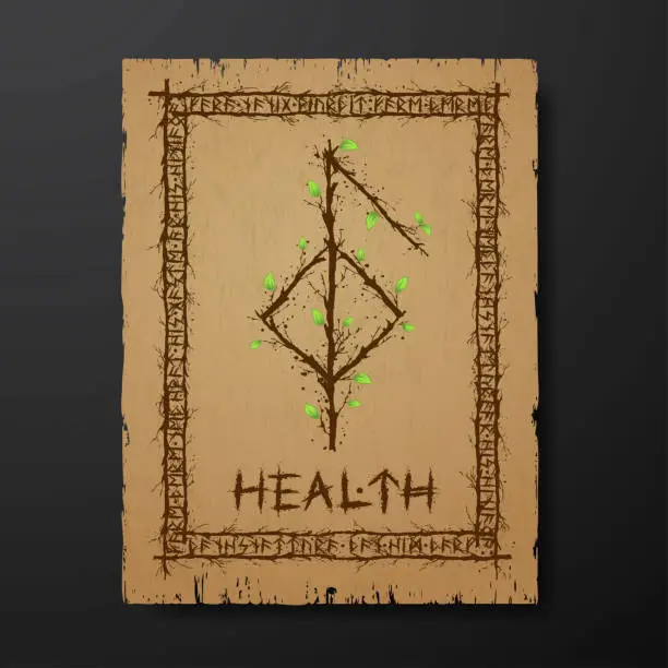 Vector illustration of Tree branch bind rune health pergament