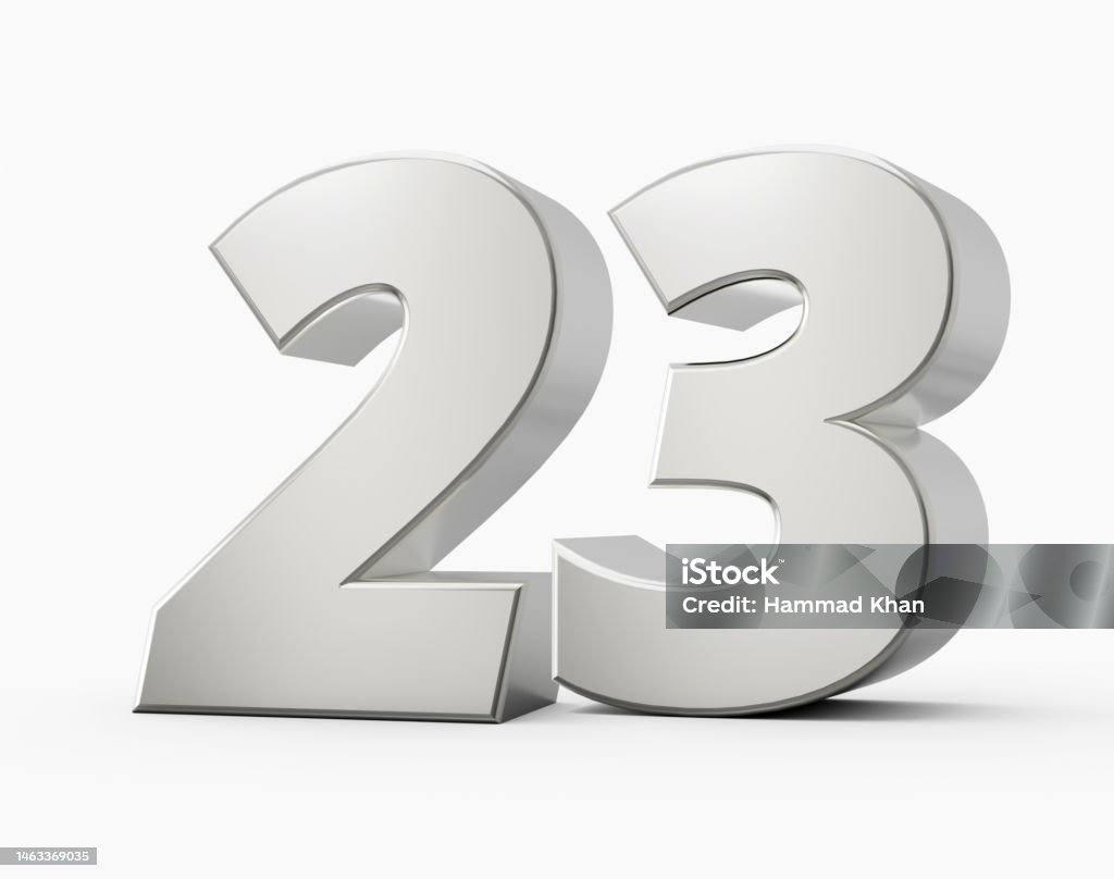 Silver 3d Numbers 23 Twenty Three Isolated White Background 3d Silver 3d Numbers 23 Twenty Three Isolated White Background 3d