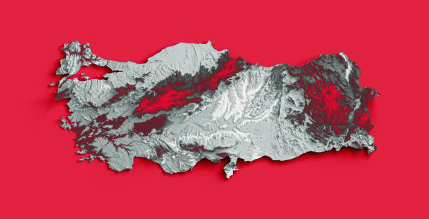 istock Turkey map with the flag Colors White and Red Shaded relief map 3d illustration 1463369038