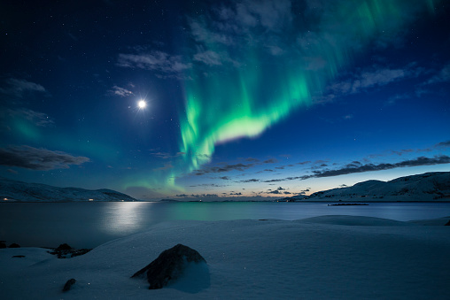 The Northern Lights (Aurora Polaris) in Skarsfjord, Ringvassoy, Norway