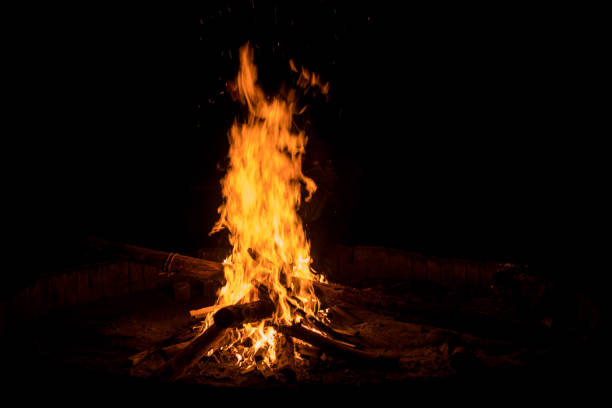 istock Wood campfire burning brightly during the darkness in nighttime 1463370298