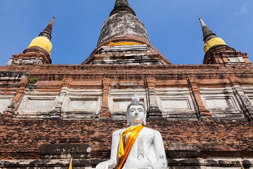 A Buddha Statue in front of a mesmerizing spiritual temple in Thailand