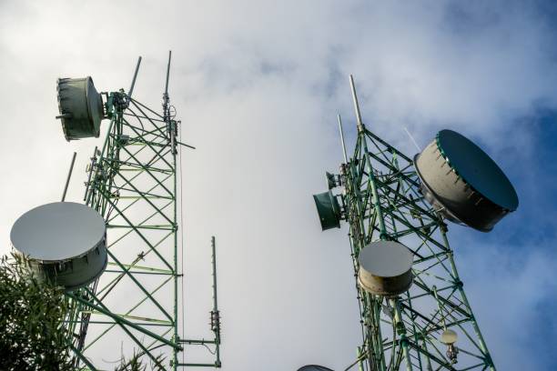 istock Low-angle shot of a tower with microwave links and TV transmitter antennas 1463372558