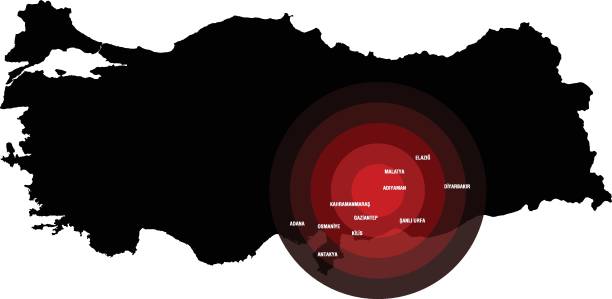 türkei karte erdbeben - erdbeben türkei stock-grafiken, -clipart, -cartoons und -symbole