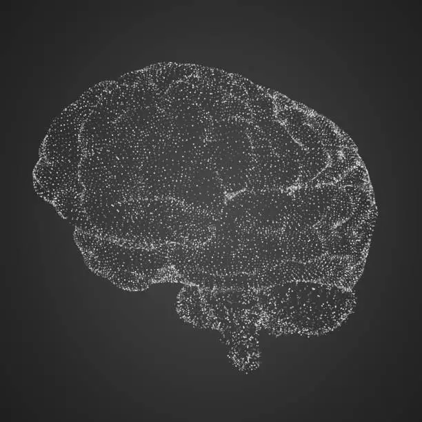 Vector illustration of 3D vector cyber brain. neural network mega-data processing, template interface design on a white background.