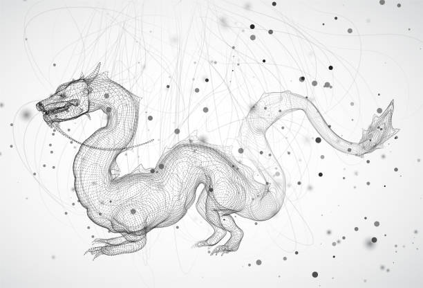 istock vector asian dragon kite on white background in dots and splines style 1463379045