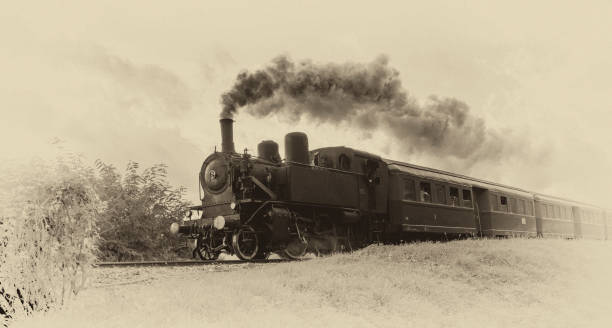 istock Vintage steam train with ancient locomotive 1463381053