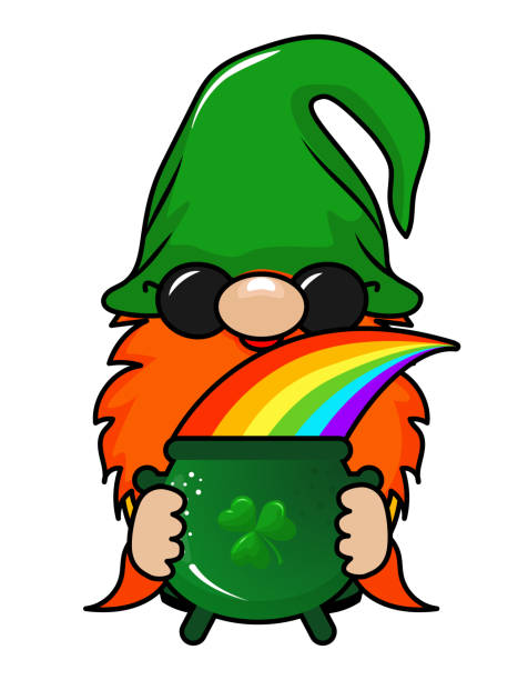 Art & Illustration One Lucky Gnome - funny St Patrick's Day design for poster, t-shirt, card, invitation, sticker, banner, gift. Irish leprechaun shenanigans lucky charm clover funny quote. cute leprechaun stock illustrations