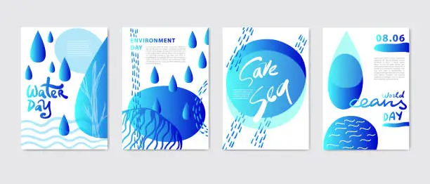 Vector illustration of Eco covers, templates set. Water day, World Environment day