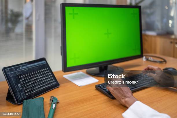 Closeup Woman Using Computer Stock Photo - Download Image Now - Computer Monitor, One Person, Part Of