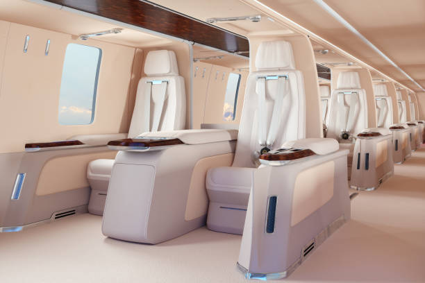 istock Private Jet Interior With Close-up View Of Empty Seats 1463384346