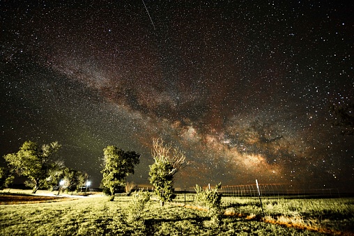 A rural landscape under starry night sky in Nebraska, the US