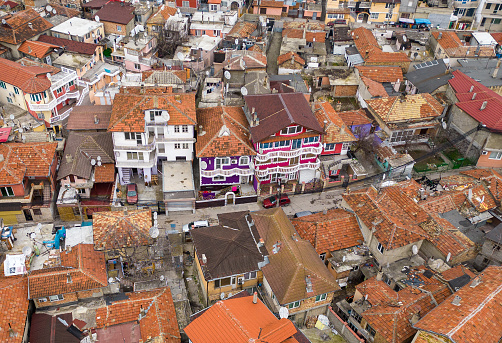 Gypsy slum district of Maksuda in Varna Bulgaria, aerial top view