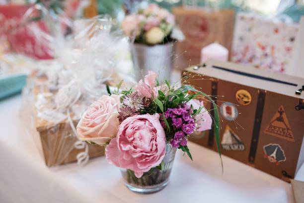 istock Closeup of wedding bouquet with roses 1463390700