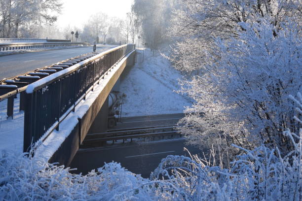 istock Autobahn with bridge and snow 1463391083