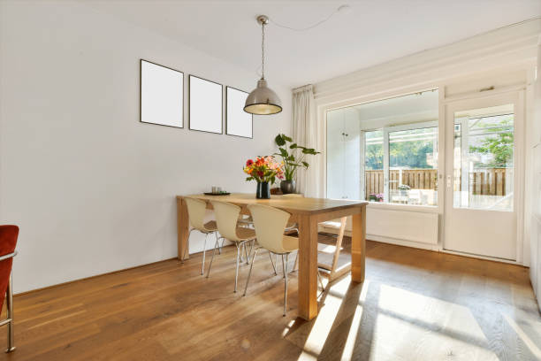 istock Interior design and decoration of a dining room with a table 1463391446