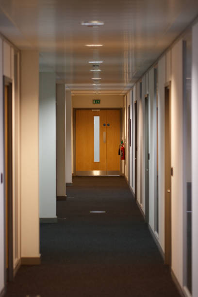 The empty corridor of a corporate building