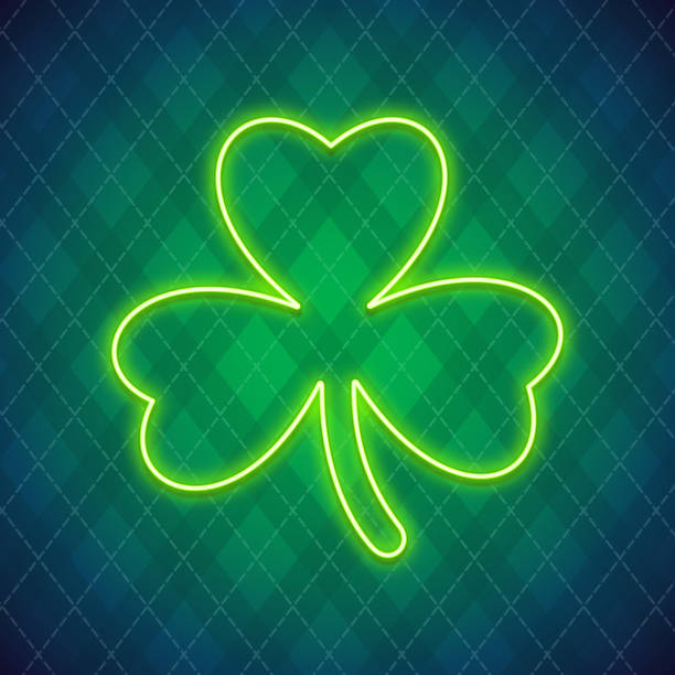 Dia de São Patrício Neon Clover Sinal - ilustração de arte em vetor