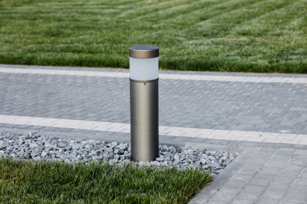 Outdoor lamp on yard lawn