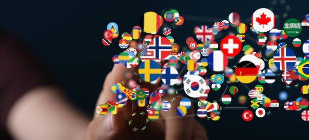 istock Hand selecting from icons of different country flags 1463395264
