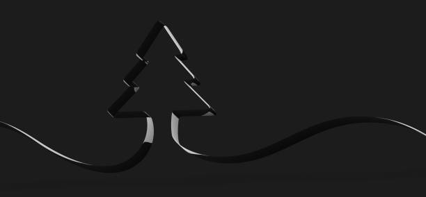 Black ribbon forming a Christmas tree on a black background