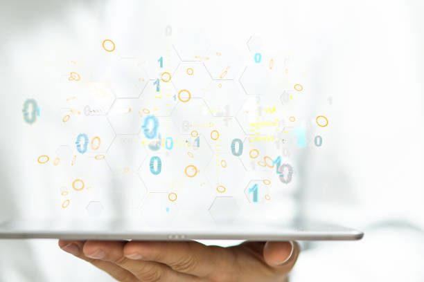 istock Illustration of a man holding an abstract technology group and data 1463395943