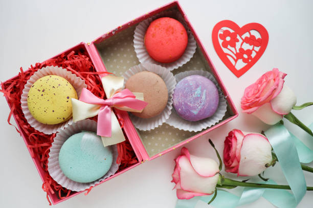 istock gift box with macarons and red heart 1463395977